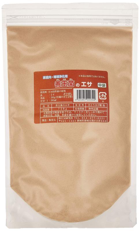 EM生活 善玉菌のエサ 750g原材料:さとうきび糖、穀物、塩内容量:750g商品サイズ(高さx奥行x幅):290mm×58mm×178mm