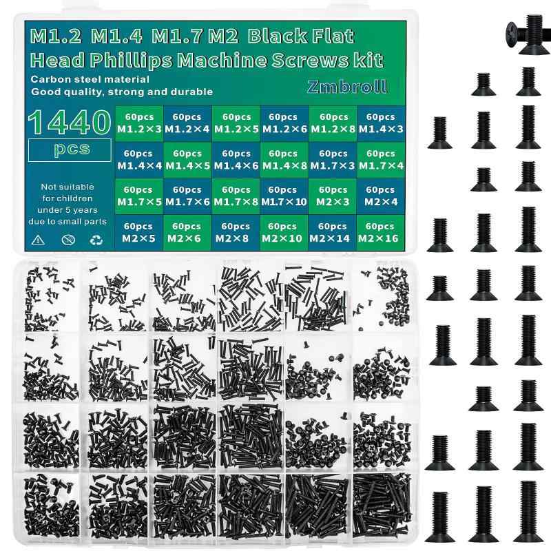 ノートパソコン SSD ネジセット M1.2 M1.4 M1.7 M2 黒 1440本 平頭 皿頭 機械ネジ 修理 交換 汎用キット PC マザーボード 固定 小ネジ 精密ネジ 詰め合わせ 互換部品 DIY 作業 自作PC 電子機器 組み立て 分解 メンテナンス 内蔵部品 HDD ファン ケース プラスネジ