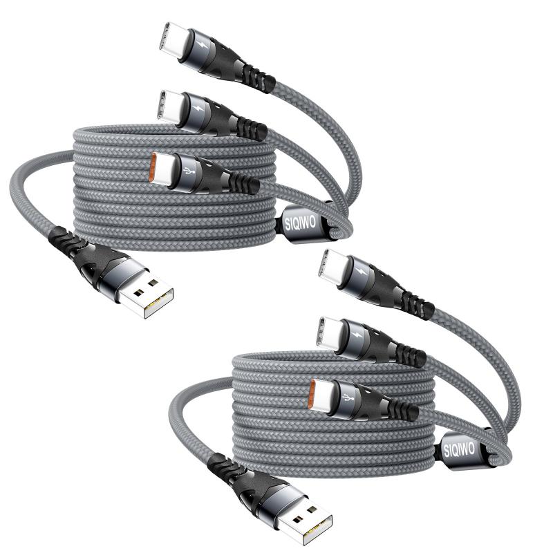 USB A - USB C ケーブル [3.1A/1.2M/2パック]、QC 3.0 USB タイプ C 急速充電スプリッターコード、3つのUSB Cアダプターポート付き、iPhone 15 16/Samsung Galaxy S24 S23 A73/