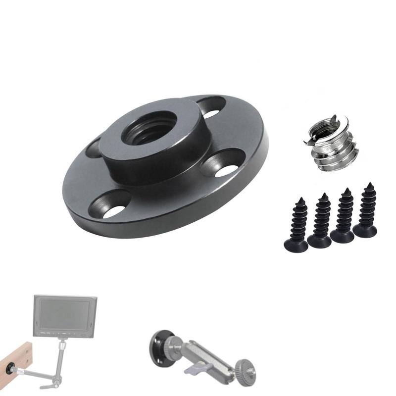 固定プレート 1/4インチ＆3/8インチ 対応 雲台用三脚・DIY台座 三脚固定台 補助サポートブラケット 撮影アクセサリー 音響機器 スタジオ機材 拡張 ブラケット アダプター 機材固定用アセット内容と耐久性固定プレート 1 個、ネジ径変換アダプター 1 個、14mm タッピングネジ 4 本をセットで含みます。高品質アルミニウム合金製で、耐久性と耐摩耗性に優れ、長期間の使用に耐えます。ネジ変換の高い互換性3/8 インチと 1/4 インチのネジ規格に対応したネジ固定式ベースマウント兼ウォールアダプタープレートです。カメラ・ビデオ機器、ウェアラブルカメラやアクションカムのアクセサリー、CCTV・防犯カメラ、監視カメラ・Wi-Fi カメラ、センサーライト、音響機器、ダボネジ・スピゴット、マイクスタンド・LED 照明、ディフーザー、DIY デバイスなど、幅広い機器やアクセサリーに対応可能です。簡単な取り付けブラケットをベースに固定する際は、水平な面にネジ止め位置をマーキングした後、ドリル、インパクトドライバー、アウルなどの工具で下穴を開け、ネジをスムーズに締めるだけで完了します。高精度な仕上げプレート表面は精密加工が施され、1/4 インチおよび 3/8 インチのネジ取り付けに確実に対応します。ネジが平面から突出しない設計により、安定性が求められる撮影機材や音響機器の設置に最適です。幅広い適用範囲デスク、壁面、プロジェクター、監視カメラ、キャンプ用三脚、釣り灯など、多種多様な機器に対応。壁、天井、斜面など、水平を含むさまざまな面にしっかりと固定でき、機器の安定した設置をサポートします。