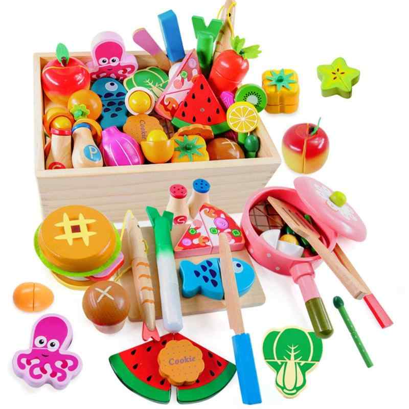 のままごとお肉 お魚 果物 食器セット 積み木 組み立て 切る遊び 木製ままごと キッチンおもちゃ(3)