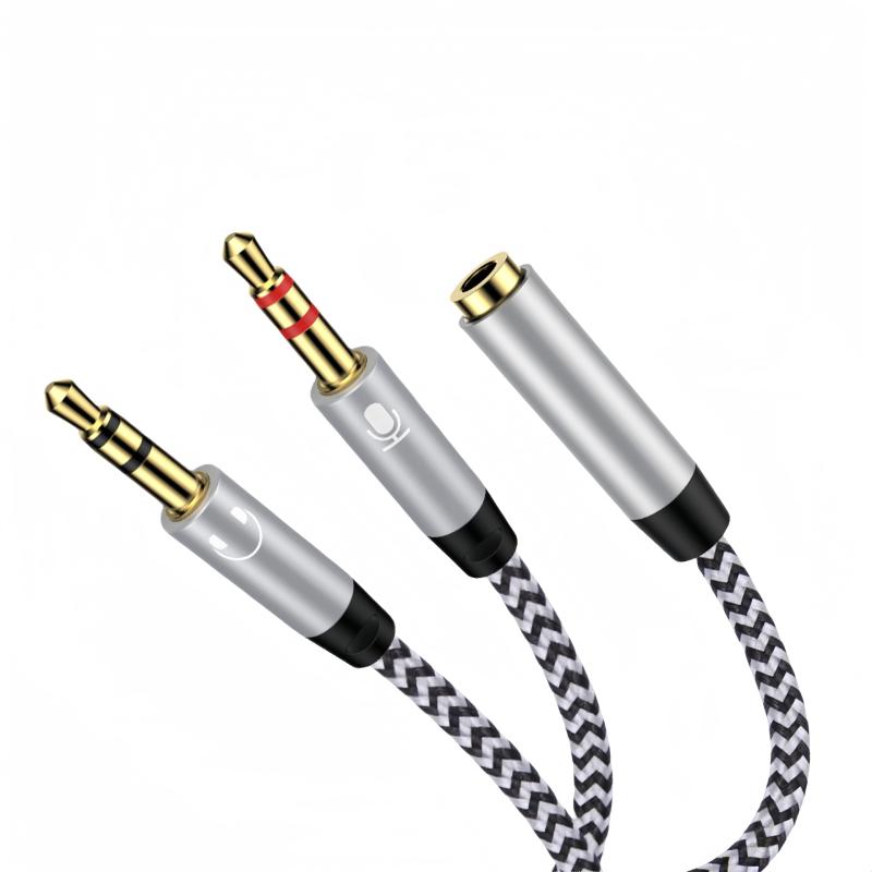 3.5mm 4極 3極 変換 ケーブル イヤホンジャック 二股 オーディオ変換ケーブル 4極(メス) -3極(オス*2)マイク Hi-Fi音質 オーディオケーブル 3.5mm 変換 イヤホンジャック 変換 マイク入力・ヘッドホ