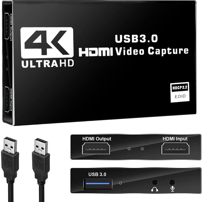 4K DMI キャプチャーボード パススルー 60FPS USB3.0 ゲームキャプチャー 60z ビデオ フルD ビデオキャプチャー 内蔵 ゲーム実況生配信、会議、ライブビデオ配信、画面共有、録画に適用 Switch、