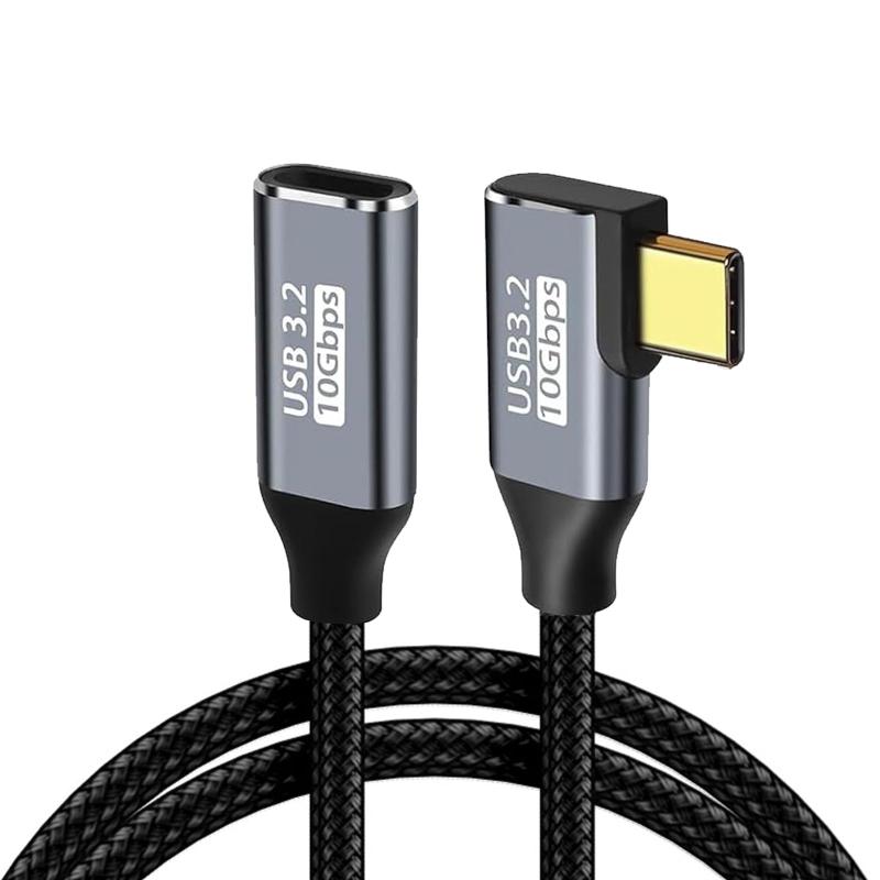 USB type C 延長ケーブル L字 タイプc 延長コード USB3.1 Gen2(10Gbps) 100W PD急速充電 4K/60Zビデオ伝送 ナイロン編みMacBook、Pad、Sface、Switch、Xperia、Galaxy、Pixel等