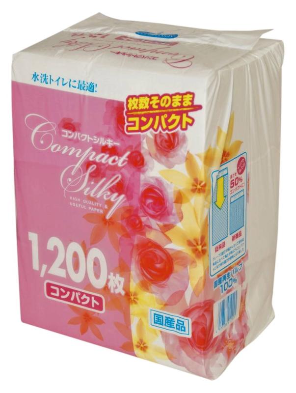 シルキー コンパクト ティッシュペーパー ソフトパック 1200枚 6パック 業務用 家庭用 まとめ買い ストック 大容量 備蓄 買い置き 消耗品 日用品 必需品 高品質 やわらか 肌触り エコ 節約 清潔感 ボックスレス 収納便利 多用途 洗面所 リビング 食卓 キッチン用 tsunagu2017-10026324 TsuNaGu2017 パッケージ画像