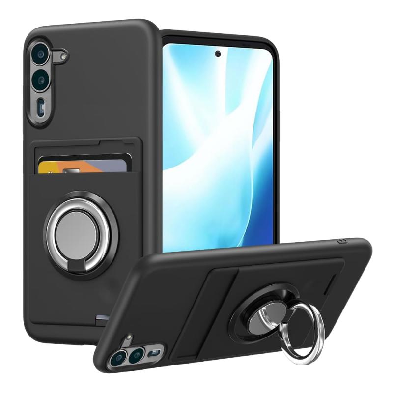 Rakuten - 対応 Arrows We2 Plus ケース F-51E リング付き シリコン カード収納 富士通 アローズ WE2 Plus ケース スタンド機能 360°回転リング 耐衝撃 耐久 滑り止め 黒