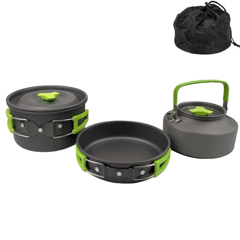 キャンプ 調理器具 セット 3点セット 食品グレード 硬質アルミニウム 軽量 折りたたみ式 アウトドア ケトル フライパン 調理鍋 収納袋付き 持ち運び 便利 コンパクト ソロキャンプ ファミリーキャンプ 登山 BBQ バーベキュー ピクニック 防災 クッカーセット メスキット tsunagu2017-10100695 TsuNaGu2017 サンプル画像2