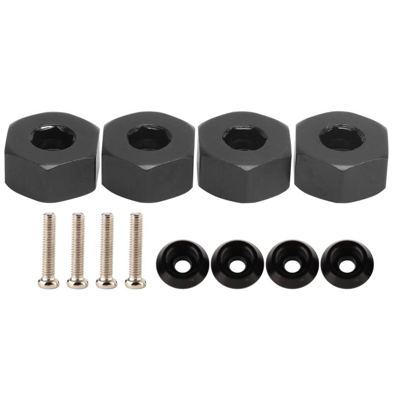 RC WPL D12 1/10 RCトラック ラジコンカー カスタムパーツ 六角カプラー ヘックスコンバイナー アルミ製 ホイールハブ 12mm厚 6mm径 4個セット アップグレード スペア部品 交換用アダプター 取付ネジ付属 高耐久性 ブラック 黒 軽量化 高強度 走行安定性向上 精密CNC加工