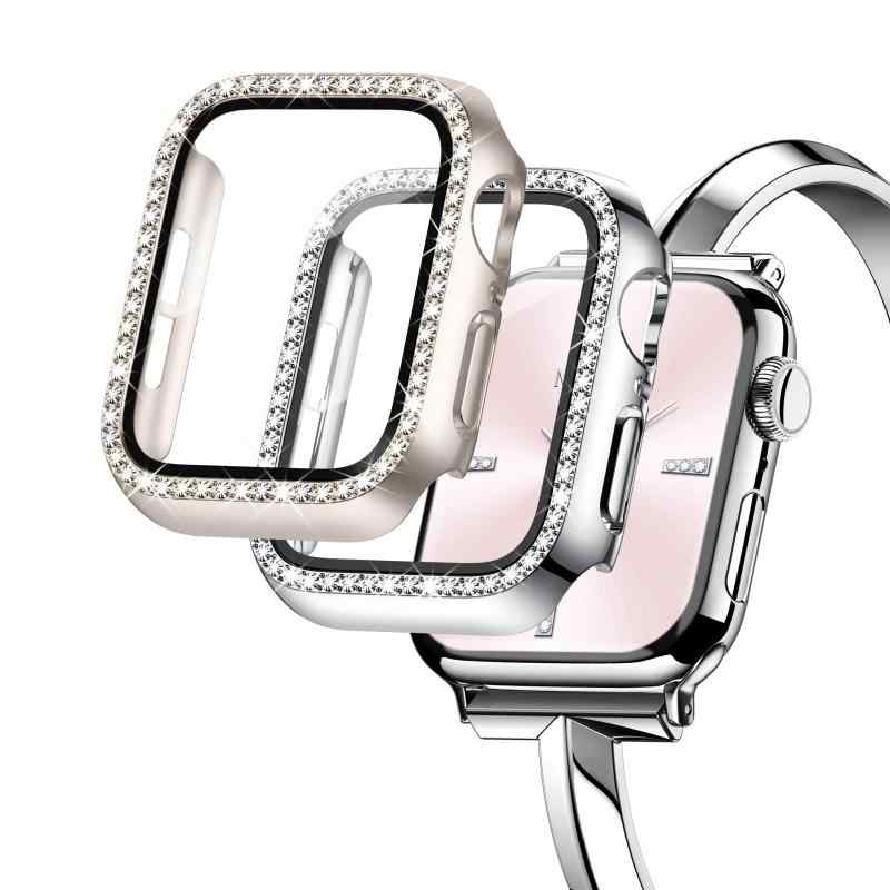 樂天商城 - 「2枚入り」 コンパチブル アップルウォッチ カバー キラキラ Apple Watch ケース Apple Watch 保護カバー ガラスフィルム付き ダイヤモンド オシャレ レディース
