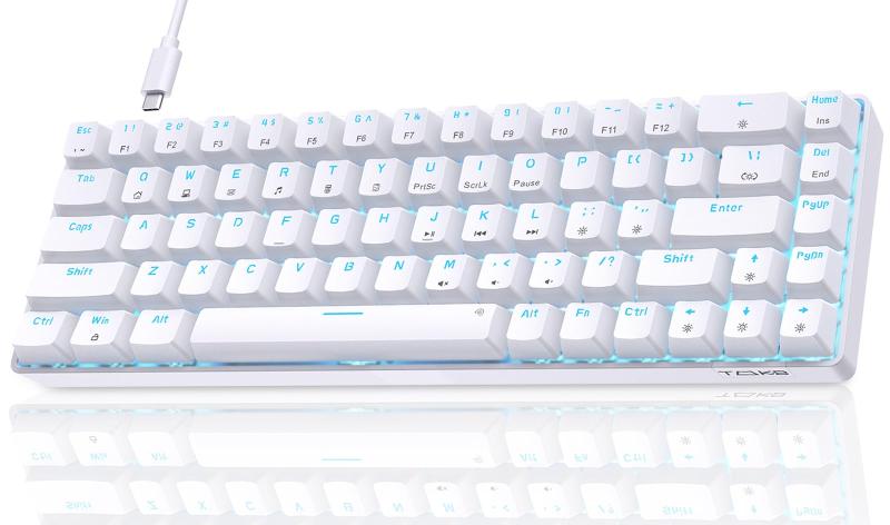 DK68SE ゲーミングメカニカルキーボード 有線 65%配列 68キー 赤軸 静音 軽い打鍵感 高速入力 アイスブルー バックライト 全キーロールオーバー 英語配列 コンパクト 省スペース テンキーレス 高耐久 FPS eスポーツ Wiws Mac 対応 PC パソコン デスクトップ 在宅勤務
