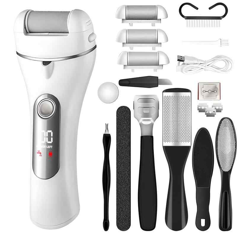 電動角質リムーバー 10点セット かかとケア 電気足カルスリムーバー 3種ローラー 2段階スピード USB充電式 LEDライト付き LEDディスプレー 防水規格IPX5 強力パワー ハードスキンリムーバ