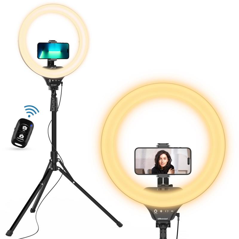 LEDリングライト スマホ三脚スタント付き 撮影ライト 5色ライト ビデオライト 自撮りライト三脚 スマホ/カメラ適用 自撮り/ビデオ録画 撮影/化粧/ブログ/生放送に対応