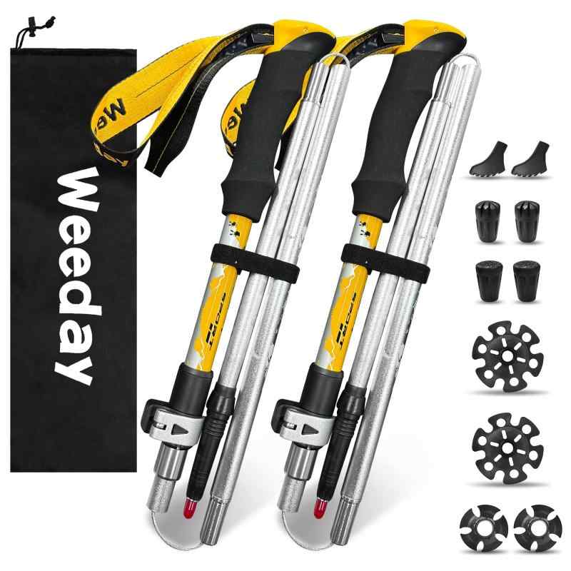 トレッキングポール 5 段折りたたみ式登山杖 103-130cm調整可能 2 本セット収納 32cm 超軽量 250g5種類アクセサリー10 個付き 登山用ストック ウォーキングポール 専用収納1