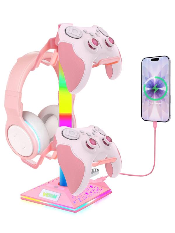 ヘッドホンスタンド 多機能 7色 充電式 10 RGB照明モード 卓上 ディスプレイ ホルダー ゲームパッド ゲームコントローラー ヘッドセット ヘッドホン コントローラー 収納 整理 ゲーミング デスク周り デスク収納 PC周り スリム コンパクト PS5 PS4 Switch Xbox PC ギフト
