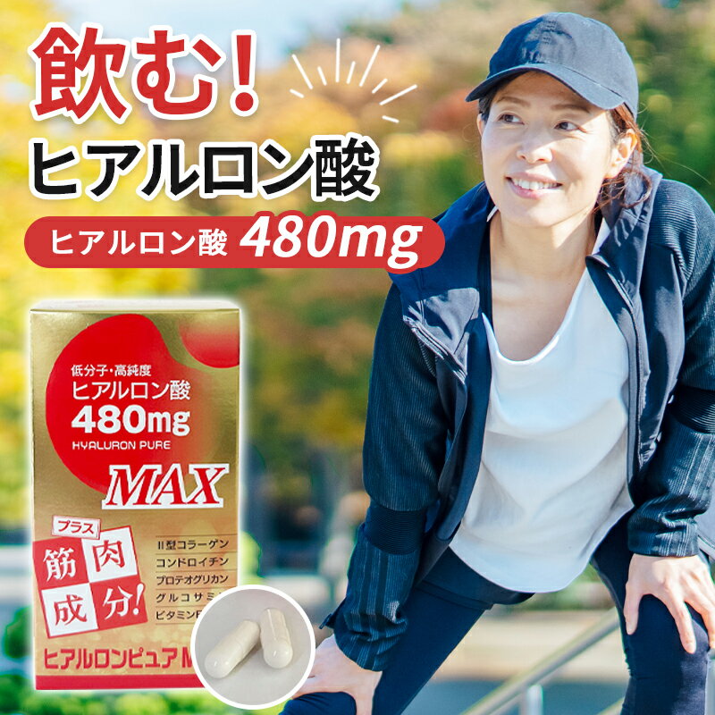 ヒアルロン酸 サプリ 膝 ヒアルロンピュアMAX 飲む ヒアルロン酸 480mg コラーゲン グルコサミン コンドロイチン BCAA ビタミンb1 ビタミンb6 サメ軟骨 関節 筋肉 女性 高齢者 栄養補助食品