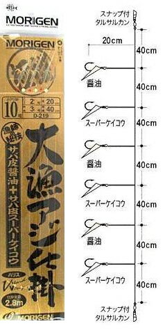 もりげん 大漁アジ仕掛 醤油×濃蛍光 2組入 D-219 針11号 ハリス3号 / サビキ 仕掛け つり具 【メール便発送】