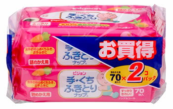 ピジョン　手・くち　ふきとりナップ　つめかえ用　(70枚入り×2コパック)　詰め替え用