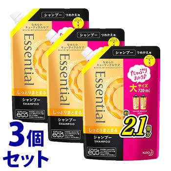 【特売】　《セット販売》　花王 エッセンシャル しっとりまとまる シャンプー つめかえ用 大サイズ (720mL)×3個セット 詰め替え用のサムネイル