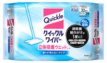 【特売】　花王 クイックルワイパー 立体吸着ウエットシート 香りが残らないタイプ (32枚入)　(4901301370594)