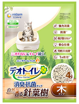 ユニチャーム ペットケア デオトイレ 針葉樹の消臭 抗菌チップ (4L) 猫用トイレ砂 猫砂