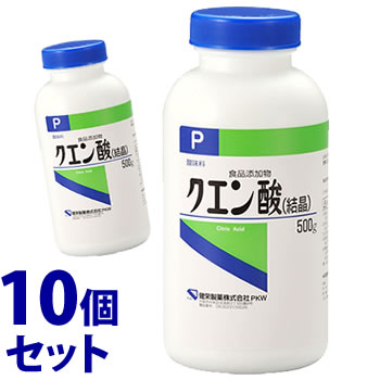 リニューアルに伴いパッケージ・内容等予告なく変更する場合がございます。予めご了承ください。 名　称 《セット販売》　クエン酸　結晶　P 内容量 500g×10個 特　徴 ◆手軽で簡単に作れる ◆乳酸飲料やシソジュースに・・・ ◆食品添加物 ◆酸味料 ◆レモン1個中、梅干し2個中には、クエン酸が約4g含有します。 成　分 本品はクエン酸(結晶)（C6H8O7・H2O）99.5％以上を含有します。 栄養成分表示 100g当たり 熱量・・・274kcal たんぱく質・・・0g 脂質・・・0g 炭水化物・・・91.4g 食塩相当量・・・0g 区　分 食品添加物、酸味料/日本製 ご注意 1．眼に入った場合は、直ちに流水で15分以上洗眼してください。 2．皮ふについた場合は、石けんで十分に洗浄して、洗い流してください。 3．小児の手の届かない所に保管してください。 4．直射日光を避け、なるべく湿気の少ない涼しい所に密栓して保管してください。 5．極端に高温の場所又は低温の場所など温度変化の激しい所で保管した場合、塊(固化)を生じることがありますので、注意してください。 【貯法】 気密容器。室温保存。 ◆本品記載の使用法・使用上の注意をよくお読みの上ご使用下さい。 販売元 健栄製薬株式会社　大阪市中央区伏見町2丁目5番8号 お問合せ先　電話：06-6231-5822 広告文責 株式会社ツルハグループマーチャンダイジング カスタマーセンター　0852-53-0680 JANコード：4987286407890