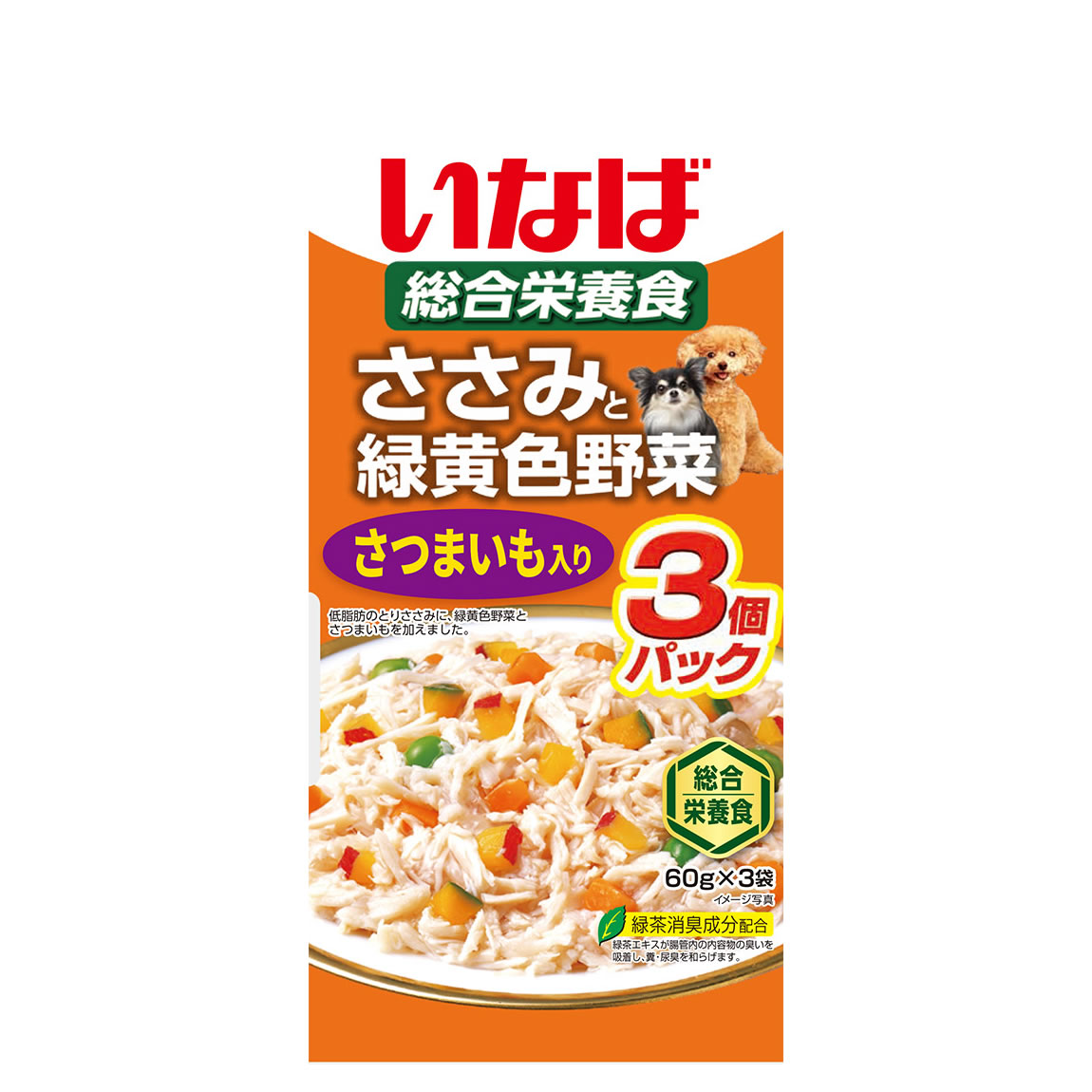いなばペットフード ささみと緑黄色野菜 さつまいも入り (60g×3袋) ドッグフード ウェット レトルトパウチ 総合栄養食のサムネイル