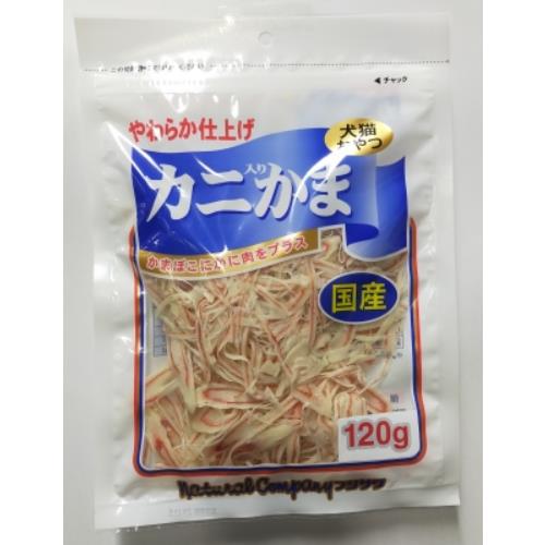 リニューアルに伴いパッケージ・内容等予告なく変更する場合がございます。予めご了承ください。 &nbsp; 商品名称 藤沢商事 カニ入りかま120g 内容量 120g 特徴 かまぼこにカニ肉をプラスしたおやつです。 材質・原材料・成分 たらすり身、小麦でんぷん、かに肉、食塩、植物油脂、ソルビトール、調味料（アミノ酸等）、着色料（紅麹・コチニール・アナトー） 区分 ペット用食品/猫用おやつ・またたび 保管及び取扱い上の注意（免責） ペット用の食品です◆本品記載の使用法・使用上の注意をよくお読みの上ご使用下さい。 注意事項 直射日光を避け、常温保存をお願いいたします お問合せ先 株式会社藤沢商事　048-524-1375 広告文責 株式会社ツルハグループマーチャンダイジングカスタマーセンター　047-409-4023 JANコード：4902524301518