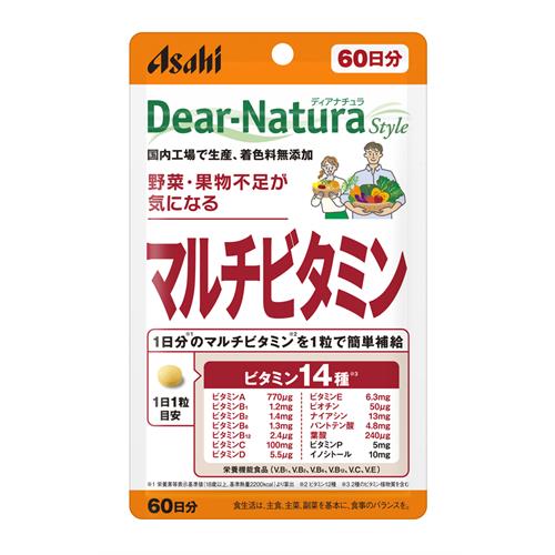 アサヒ ディアナチュラ スタイル マルチビタミン 60日分 (60粒) 栄養機能食品 ビタミンB1 B2 B6 B12 C E　※軽減税率対象商品 tsuruha-10018828 ツルハドラッグ パッケージ画像