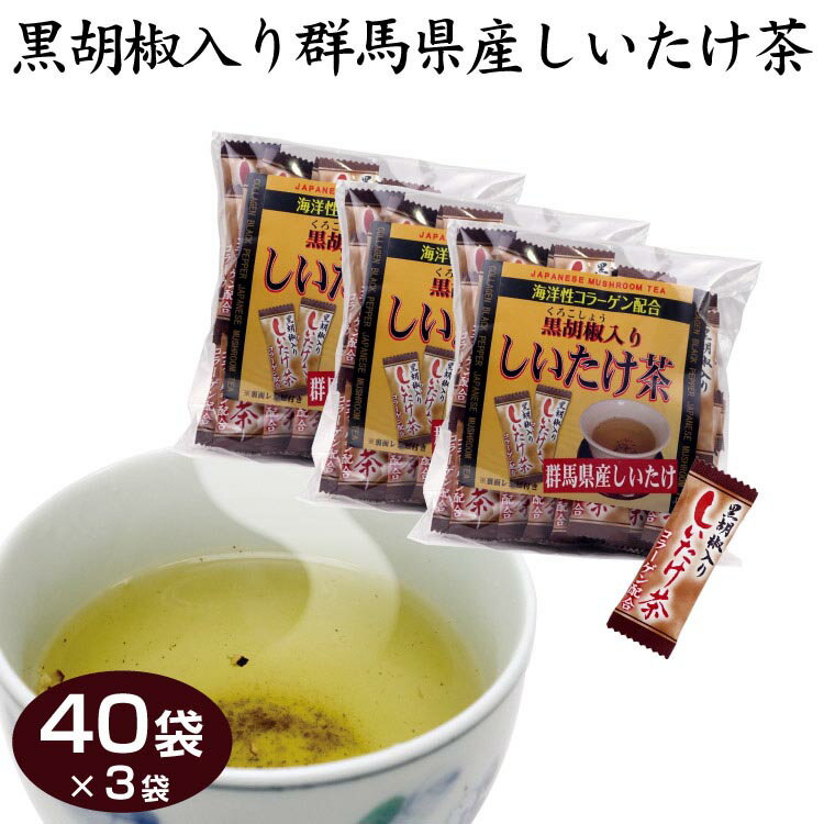 群馬 お土産 送料無料 黒胡椒入り群馬県産しいたけ茶 40袋×3袋 群馬みやげ お土産 群馬県産 しいたけ 椎茸 シイタケ茶 お茶 インスタントスープ 簡単 個包装 つるまい本舗【送料無料】