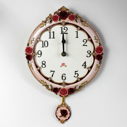 振り子時計 ラブリーピンクに癒される♪　アンティークローズの振り子時計(掛け時計）【ピンクローズ】go1663pi