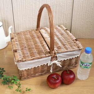 ピクニックバスケット角型帆布張り38×30×h17(取っ手までh37) 【42-53】