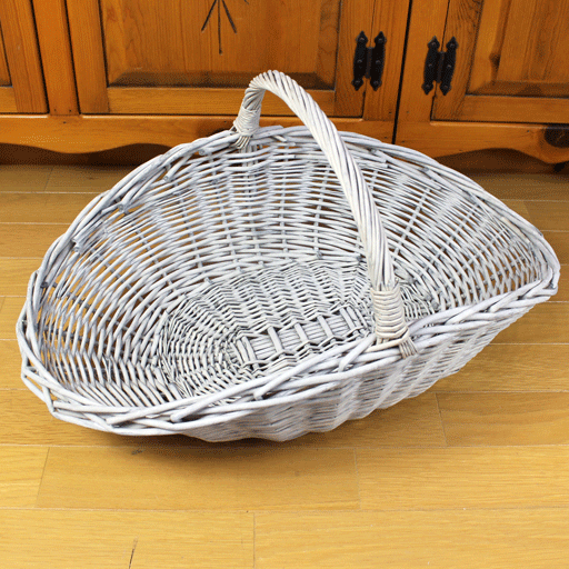 【かご1000点即日発送】ビーナスの花かご　ワンハンドルバスケットLサイズ＜アンティークホワイト＞　60×38×h30（取っ手含む）【披露宴/パーティ/プチギフト入れ/ハロウィン/お菓子入れ/キャンディバッグ】