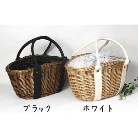 【かご1000点即日発送】巾着×かごバッグオーバル型バスケット<ブラック/ホワイト>>34×20×h17.5(取っ手まで37cm)