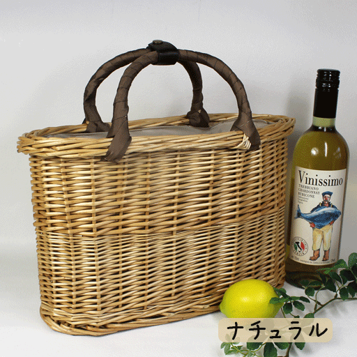内布付き　かごバッグ　ボート型バスケット＜ナチュラル/ブラウン＞36×14.5×h23（取っ手まで35cm）