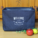 ニュースペーパーボックス収納ボックス<ネイビー>“Welcome”新聞ストッカー(カラーボックス対応)38×26×h26
