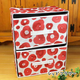 【かご収納ラック】折りたたみ2段BOX引き出し収納BOX付きドット柄<ベージュ・ブラウン>