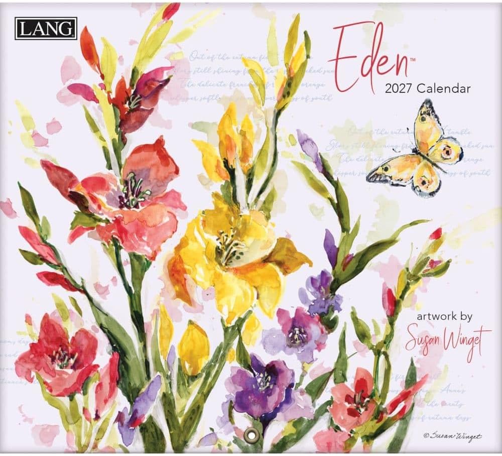 ■2027年　ラングカレンダー　エデン（Eden) 　　　●作家　Susan Winget　 　　●季節の小鳥やお花が可愛らしいカントリー風の絵柄です。 　 サイズ：約34cm×61cm（開いたとき）