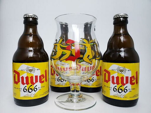 デュベル 666 ベルジャン・ブロンド・エール 6.6度 330ml×4本組+専用グラス1脚付き 【ビール】【ベルギー】【7月新商品】