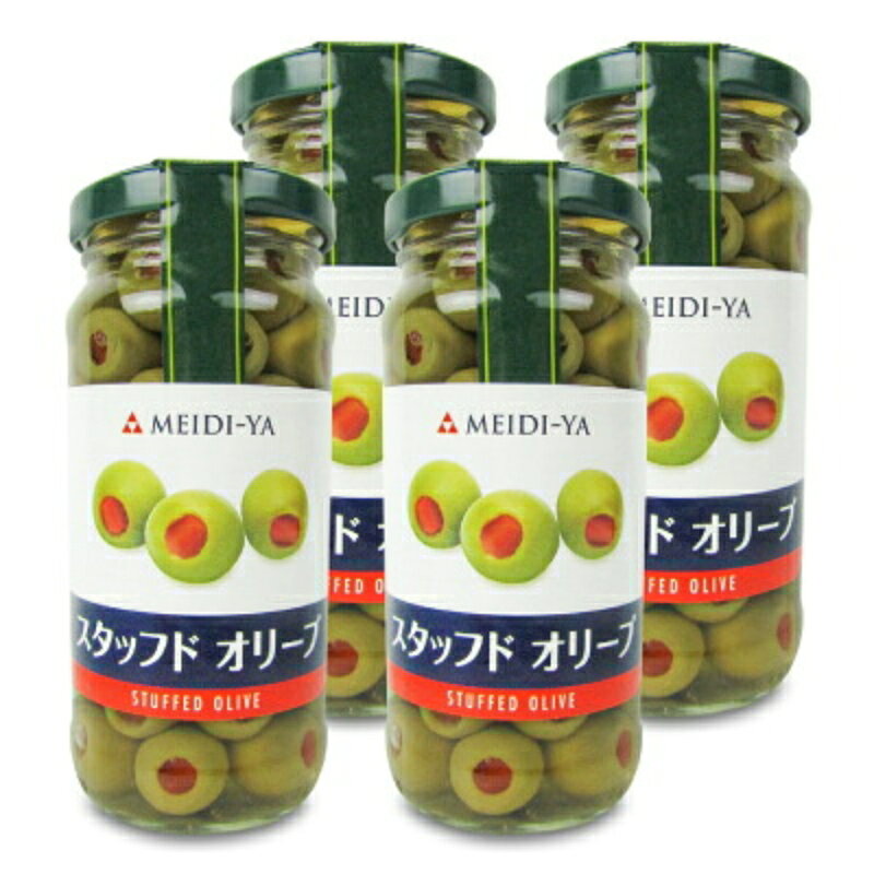 《送料無料》明治屋 MY スタッフドオリーブ 140g × 4個 オリーブ塩漬 スペイン産 瓶 【 まとめ買い 】 tsutsu-uraura-10015025 にっぽん津々浦々 パッケージ画像
