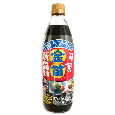 　 食塩のみを約50％カットした 風味豊かな醤油 つけしょうゆ、かけしょうゆにお使いいただけます 寛政元年創業以来の伝統的な醸造方法により桶の中でゆっくりと発酵・熟成させた天然醸造しょうゆを、独自の技術で塩分のみを50％減らしました。 醤油の食塩分は、普通のこいくち醤油で100ml中約17.5％含まれています。食塩は醤油の醸造において重要な働きをしており、濃い食塩分が醤油もろみ中の雑菌を抑えます。 醸造のスピードをゆっくりにすることで、有用菌による時間をかけた香りや味の発酵・熟成が行われます。「金笛減塩醤油」は、9尺の桶で熟成をした、味・香りの良いこいくち醤油から旨み成分を残しつつ食塩を約半分にしています。 普通の醤油の代わりとして、つけしょうゆ、かけしょうゆにお使いいただけます。 笛木醤油　- 寛政元年創業より受け継ぐ伝統二百余年の味と技 - 「金笛（きんぶえ）」の名で知られている笛木醤油の歴史は、江戸時代・寛政元年（1789年）にはじまりました。以来、伝統の醸造技術を受け継ぎ、杉桶の中でゆっくり時をかけ作り上げる醤油には、まろやかさと自然の香りが生きています。 代々受け継がれてきた伝統に甘んじることなく、原材料にもこだわり、金笛商品は大切に作られています。 ■名称 こいくちしょうゆ （本醸造） ■原材料名 大豆（国産、カナダ産）、小麦、食塩／アルコール ■内容量 1000ml ■保存方法 直射日光を避け、常温で保存してください。 開栓後は必ず冷蔵庫で保存してください。 ■賞味期限 製造日より1年 ※実際にお届けする商品の賞味期間は在庫状況により短くなりますので何卒ご了承ください。 ■栄養成分表示(100ml当たり) 熱量：78kcal、 たんぱく質：9.5g、脂質：0.1g、炭水化物：9.7g、食塩相当量：8.6g ■製造者 笛木醤油株式会社 この商品のお買い得なセットはこちらから 笛木醤油のその他の商品はこちらから