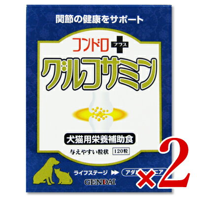 【マラソン限定！最大2200円OFFクーポン配布中】《送料無料》ゲンダイ (GENDAI) 現代製薬 コンドロプラスグルコサミン 120粒 × 2個 ドッグフード キャットフード