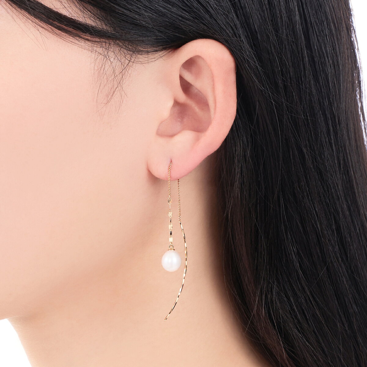 K10イエローゴールド淡水パールピアス（7.5mm)