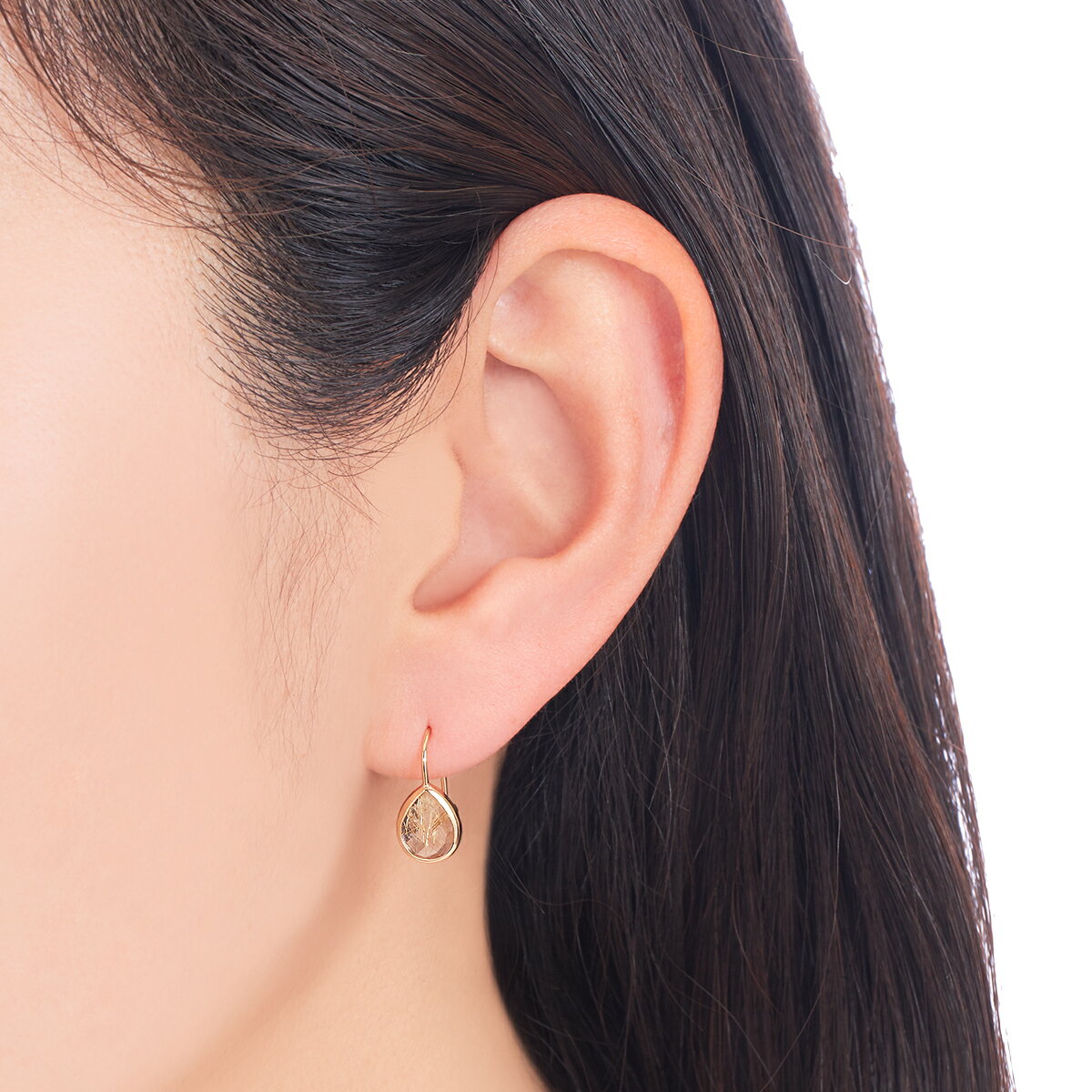 【SALE】 K10イエローゴールドルチルクォーツピアス