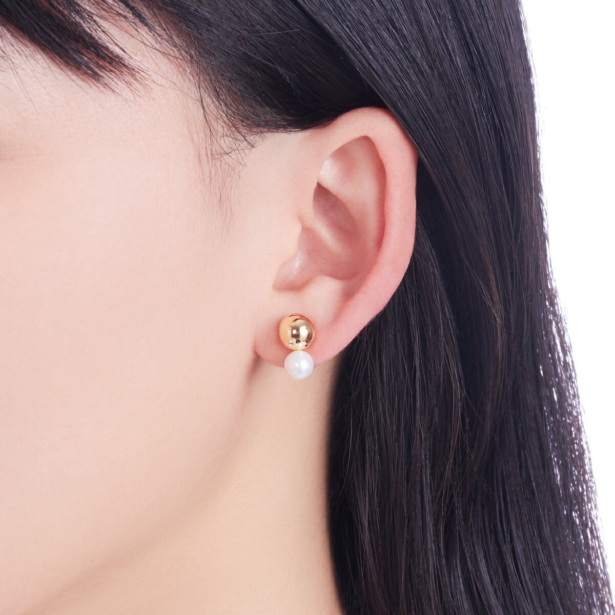 K18イエローゴールド淡水パールピアス（6mm）