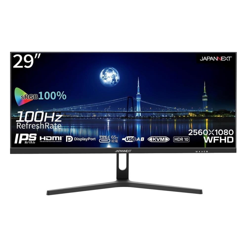 ジャパンネクスト [JN-IPS291WFHDR-C65W] 29インチ ウルトラワイド液晶ディスプレイ(2560x1080/IPS/DP/HDMI/Type-C65W給電/チルト/非光沢/2年保証)
