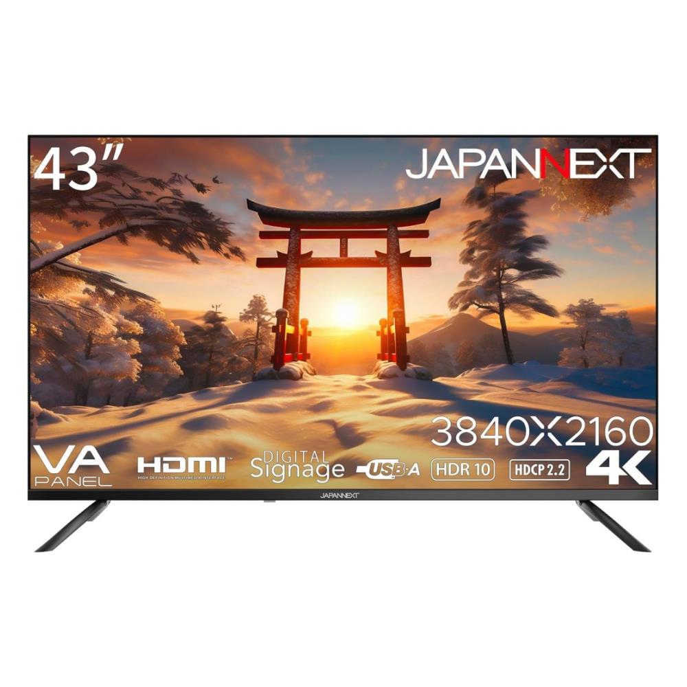 ジャパンネクスト [JN-V43UHDR-U] 43インチ ワイド 4K液晶ディスプレイ(3840x2160/HDMIx3/USBx2/VA/HDR10/スピーカー/半光沢/2年保証)