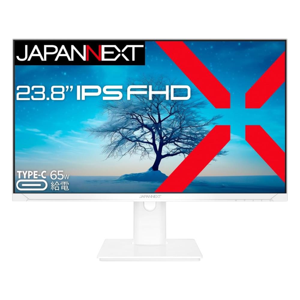 ジャパンネクスト [JN-IPS2381FHDR-C65W-HSP-W] 23.8インチ 液晶ディスプレイ(1920x1080/IPS/DP/HDMI/Type-C65W給電/チルト/高さ調整/スイベル/ピボット/スピーカー/非光沢/ホワイト筐体/2年保証)