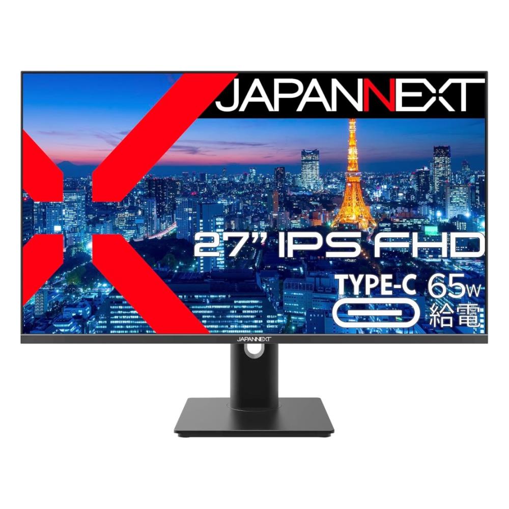 ジャパンネクスト [JN-IPS27FHDR-C65W-HSP] 27インチ 液晶ディスプレイ(1920x1080/IPS/DP/HDMI/Type-C65W給電/チルト/高さ調整/スイベル/ピボット/スピーカー/非光沢/2年保証)