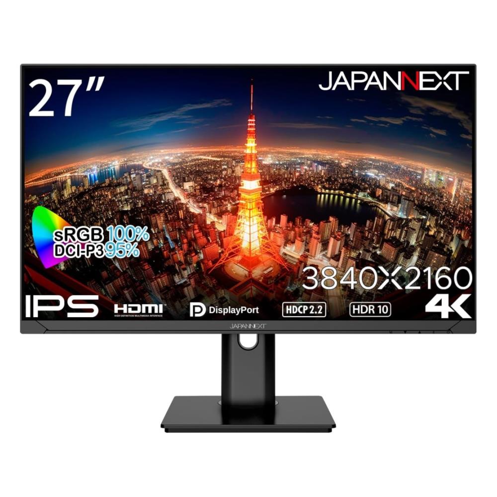 ジャパンネクスト [JN-IPS2710UHDR-HSP] 27インチ ワイド 4K液晶ディスプレイ(3840x2160/IPS/DP/HDMIx2/PIP・PBP/スピーカー/チルト/高..