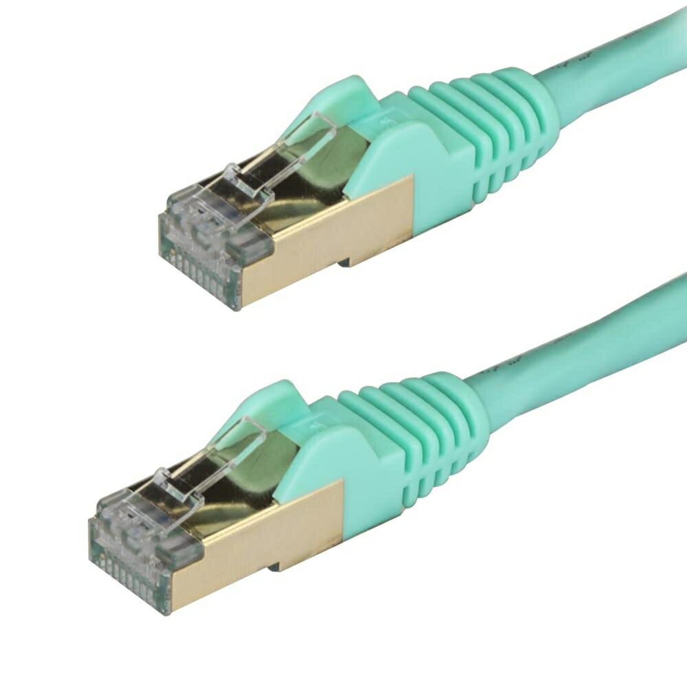StarTech.com [6ASPAT1MAQ] カテゴリ6A対応LANケーブル(1m/アクア)Cat6A STP(シールドツイストペア)ケーブル ツメ折れ防止カバー付き